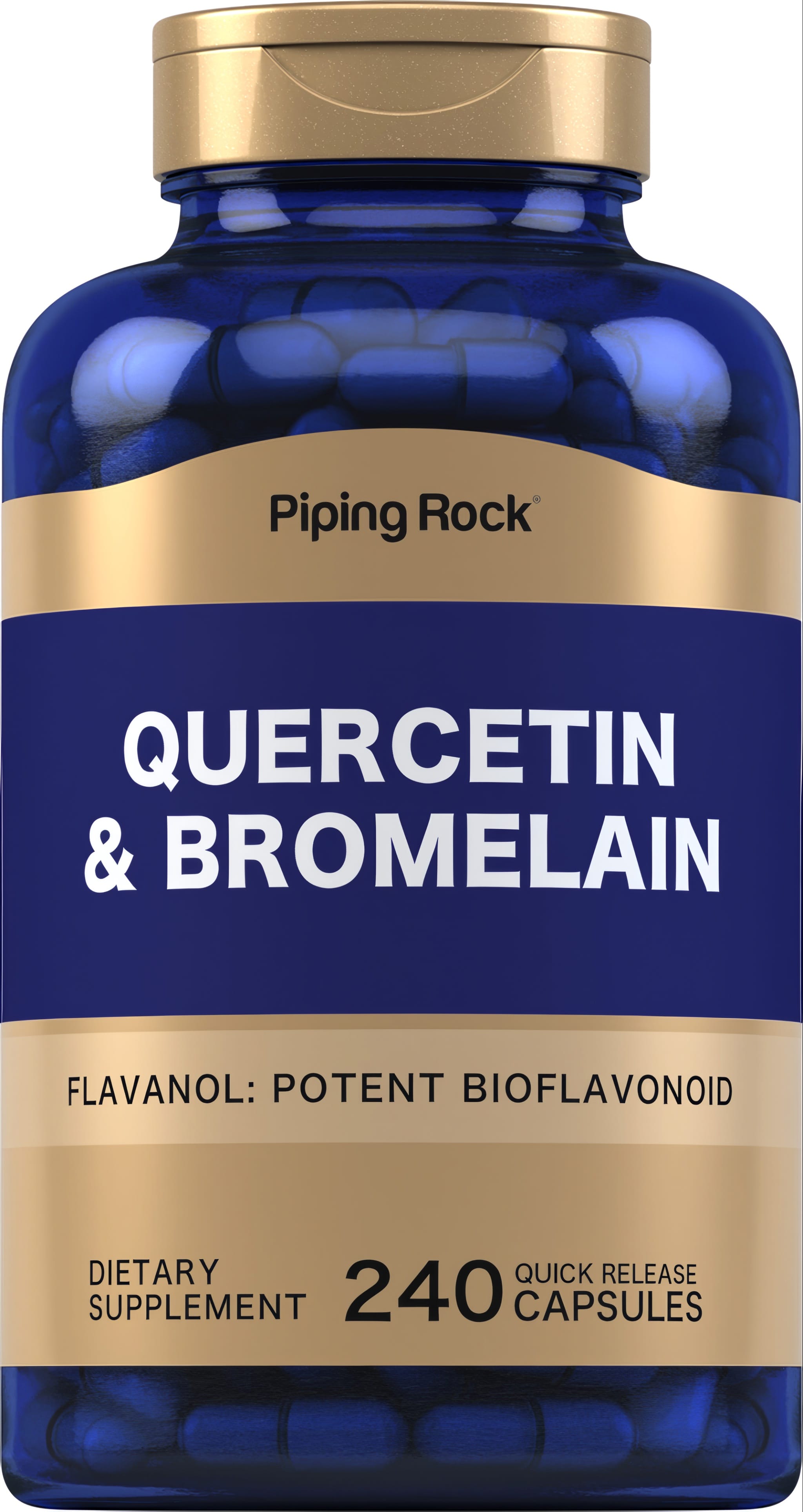 Quercetin & Bromelain dietary supplement with 240 Quick Release Capsules. Includes potent bioflavonoid flavanol.