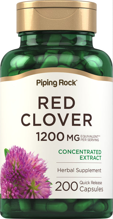 Red Clover 1200 MG Concentrated Extract Herbal Supplement, 200 Quick Release Capsules per serving.