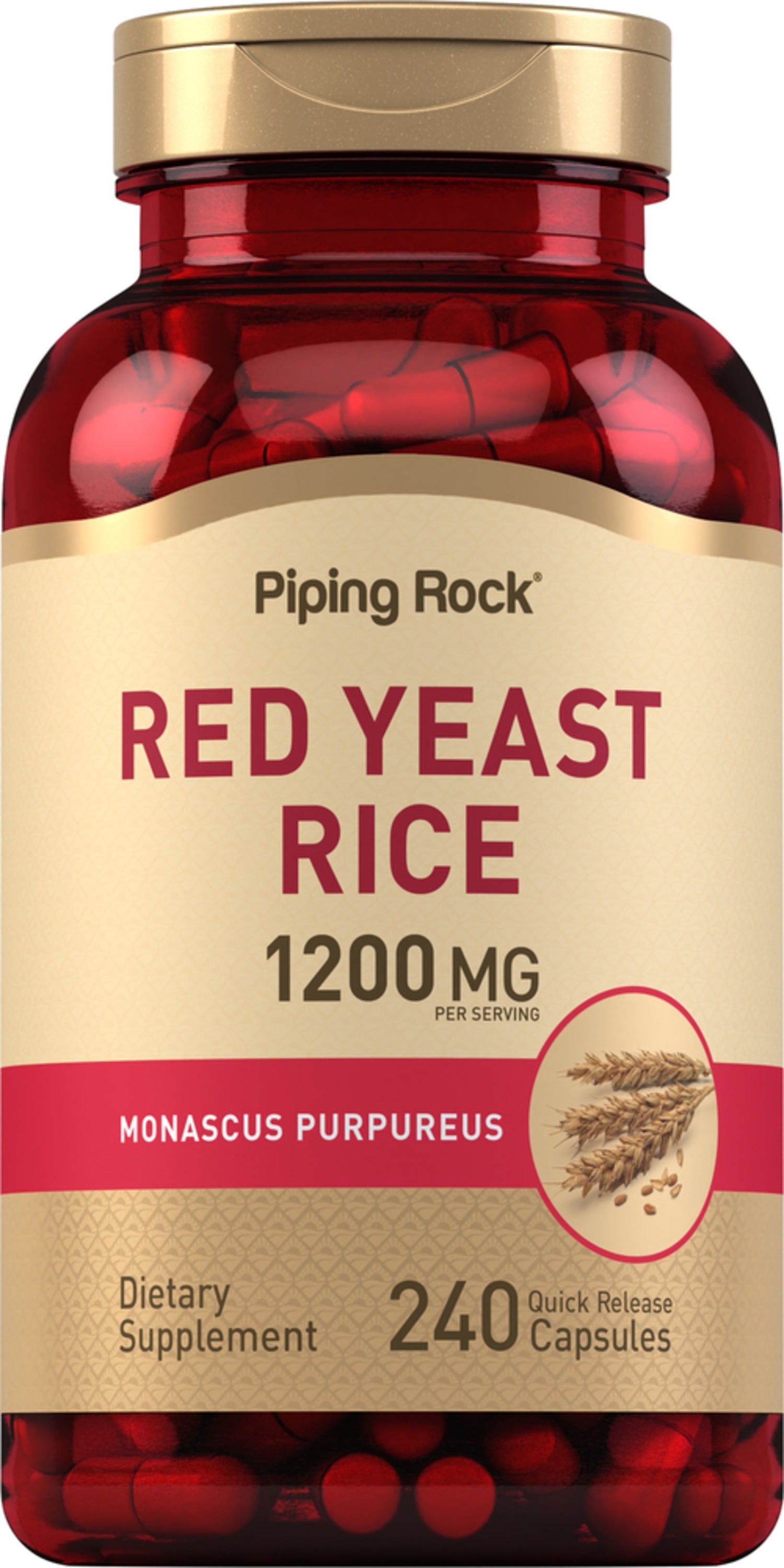 Red Yeast Rice 1200 MG per serving, available as 240 quick release capsules.