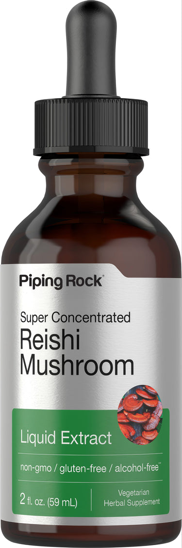 Reishi Mushroom Liquid Extract, 2 fl. oz. (59 mL). Non-GMO, gluten-free, alcohol-free. Vegetarian herbal supplement.