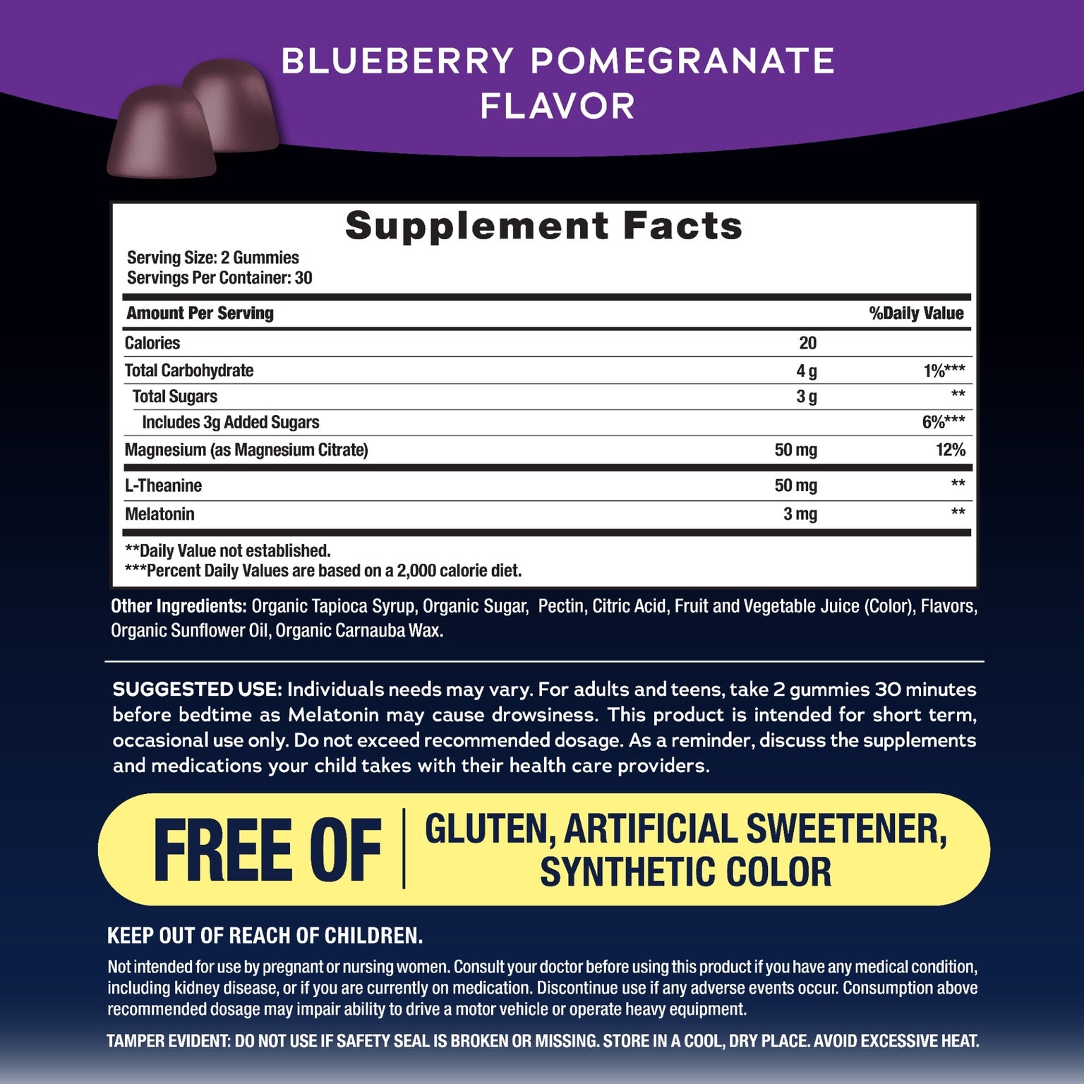 CALM Sleep with Melatonin Gummies Blueberry-Pomegranate Flavor, 60 Tasty Gummies