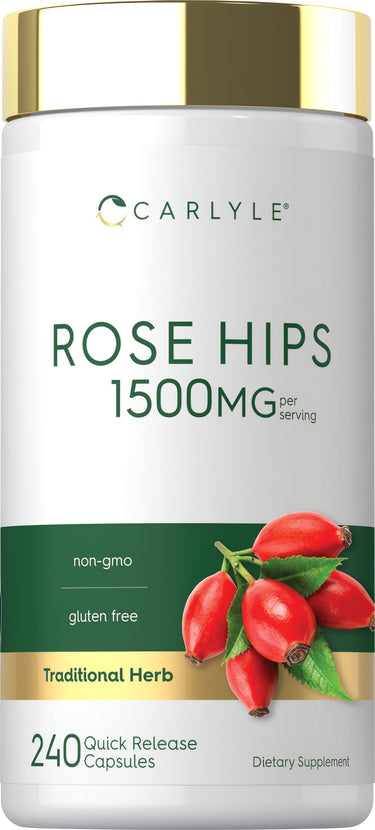 Carlyle Rose Hips 1500mg per serving, 240 Quick Release Capsules. Non-GMO, Gluten Free, Dietary Supplement.