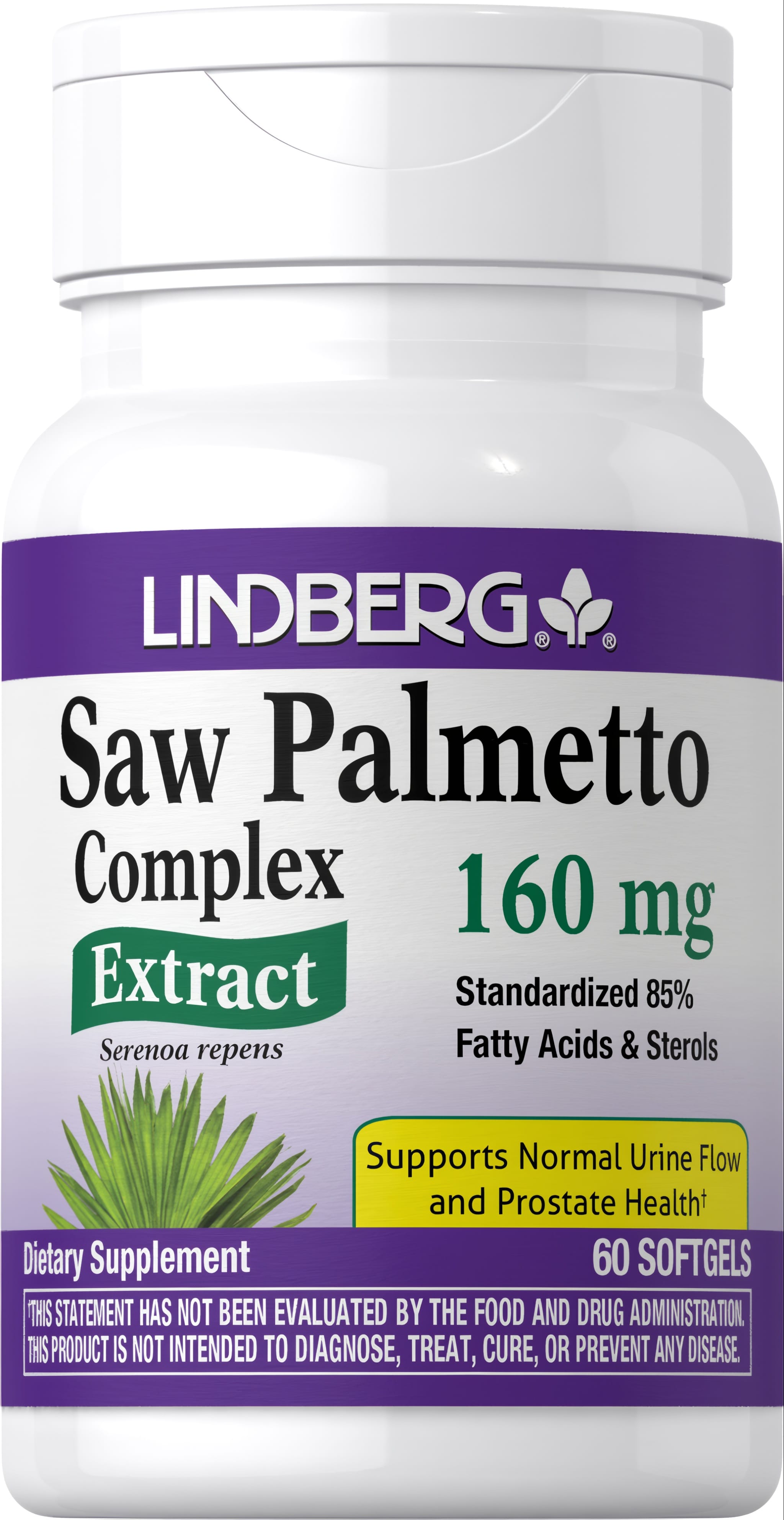 Lindberg Saw Palmetto Complex Extract 160 mg with 60 softgels in a bottle.