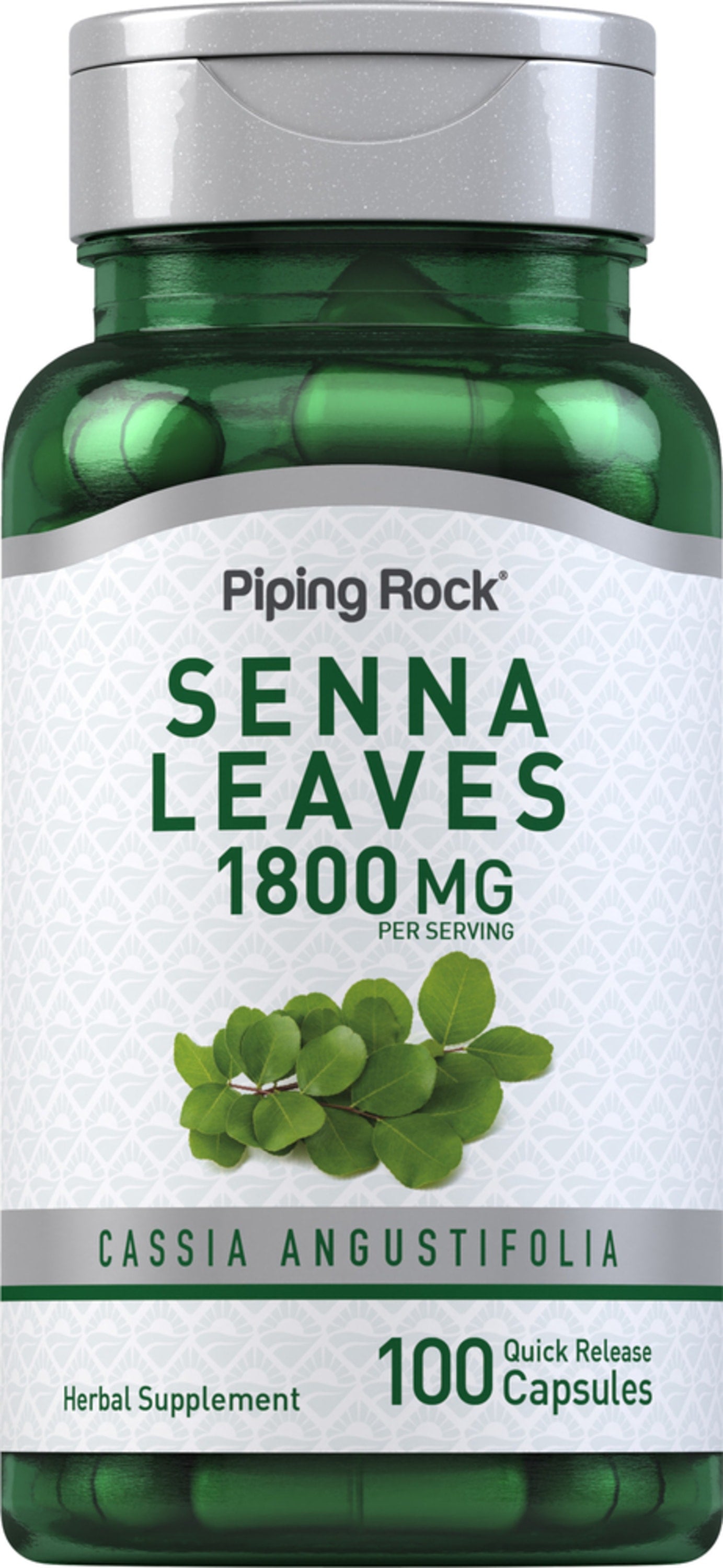Senna Leaves 1800 mg, Cassia Angustifolia herbal supplement with 100 quick release capsules.