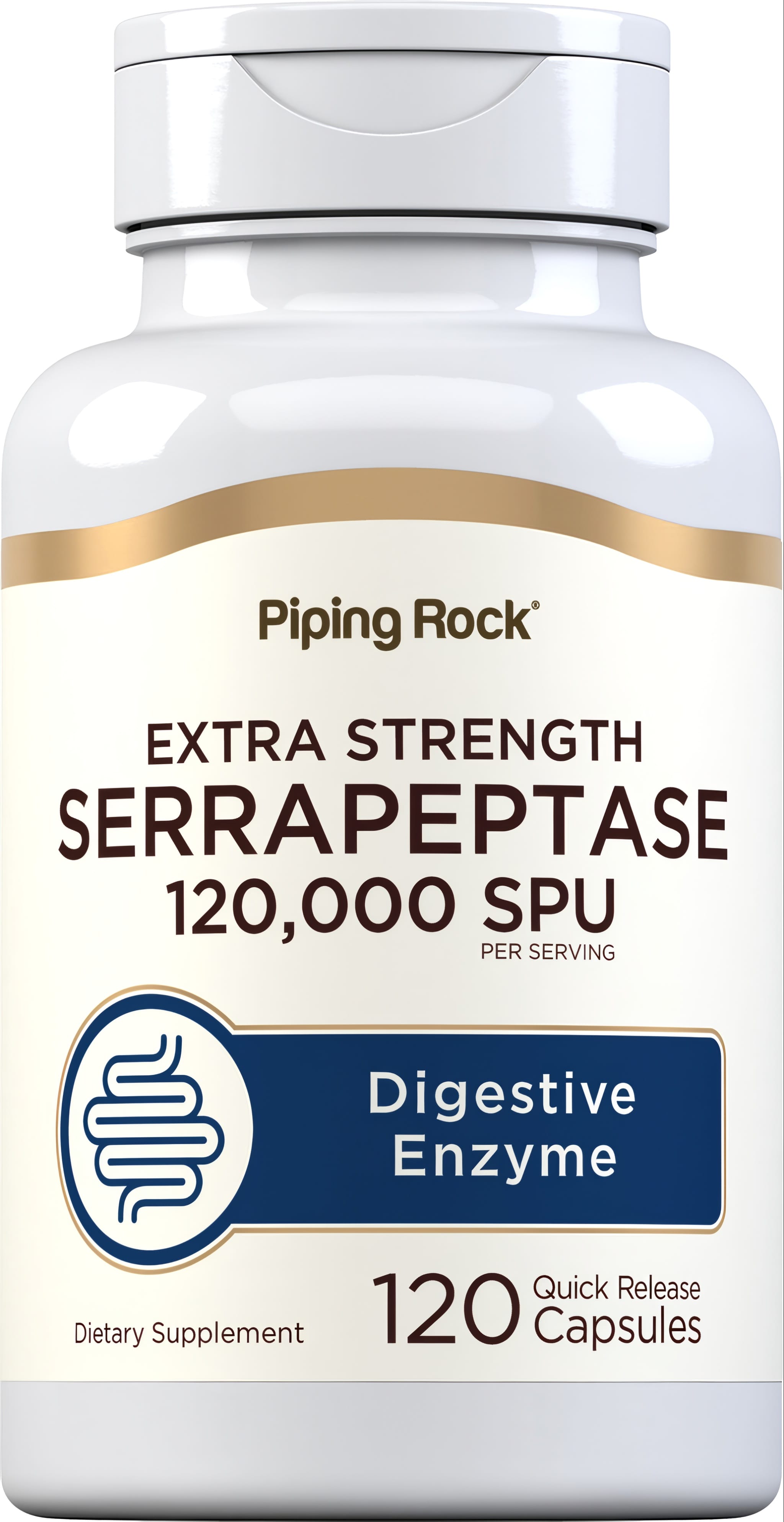 Extra Strength Serrapeptase 120,000 SPU Quick Release Capsules, 120 Count. Digestive enzyme and dietary supplement.