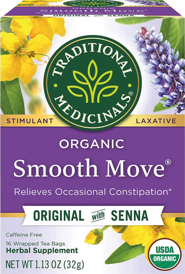 Traditional Medicinals Organic Smooth Move Tea with Senna, 16 Wrapped Bags, 1.13 OZ (32g), USDA Organic.