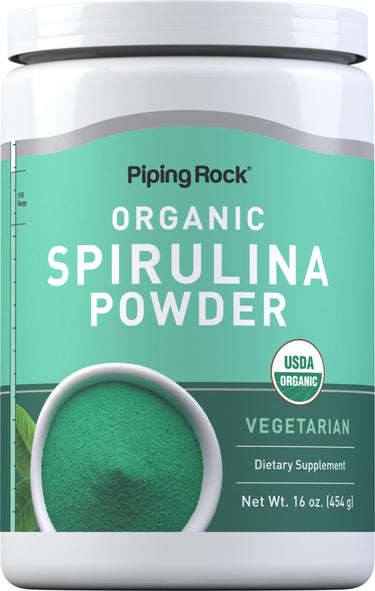 USDA Organic Spirulina Powder, vegetarian dietary supplement, net weight 16 oz (454 g).