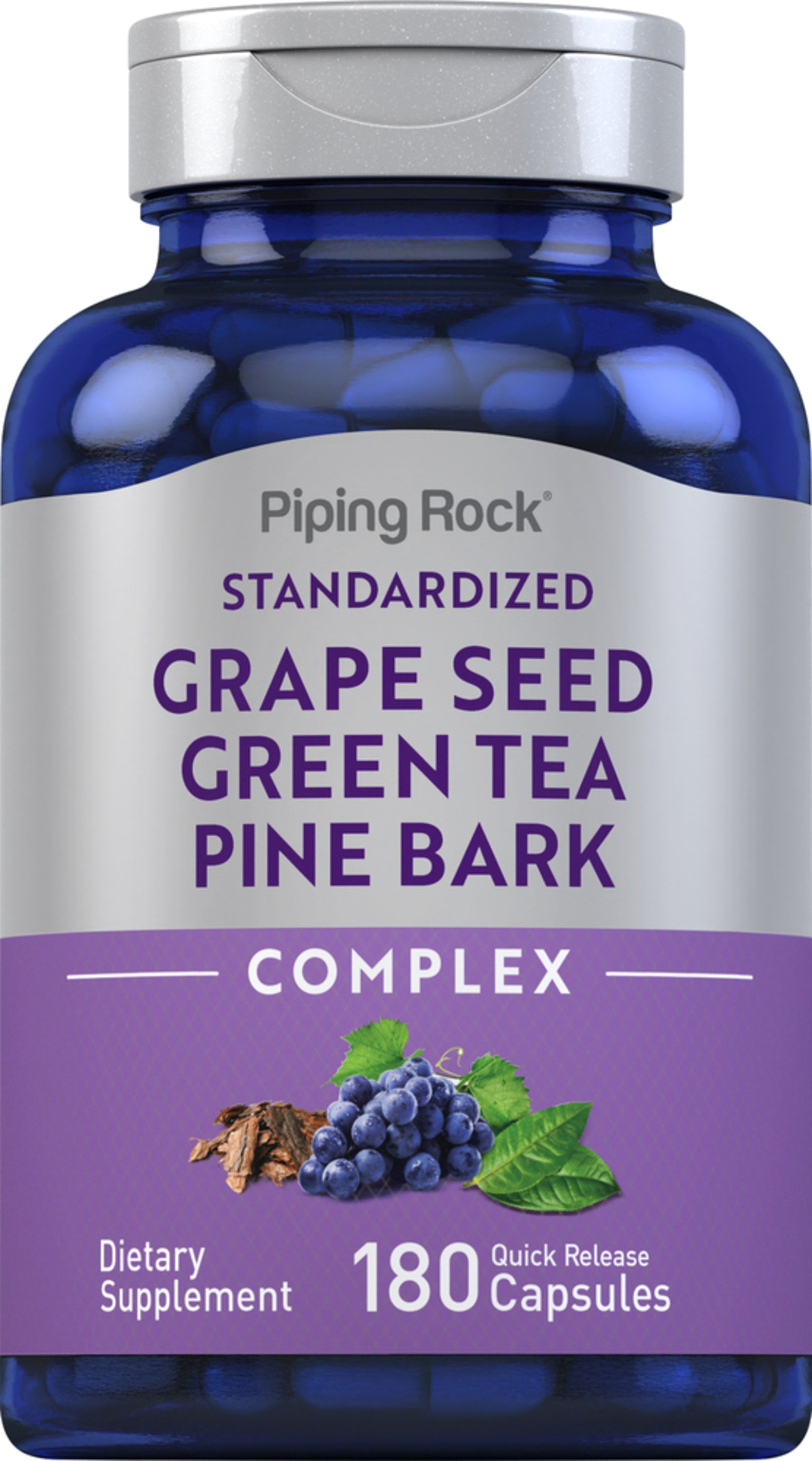 Standardized Grape Seed Green Tea Pine Bark Complex with 180 quick release capsules.
