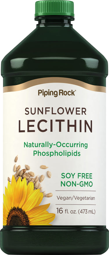 Sunflower Lecithin Liquid, 16 fl. oz. (473 mL). Soy Free, Non-GMO, suitable for vegan and vegetarian diets.