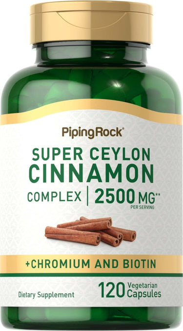 Super Ceylon Cinnamon Complex 2500 mg with Chromium and Biotin, 120 vegetarian capsules dietary supplement.