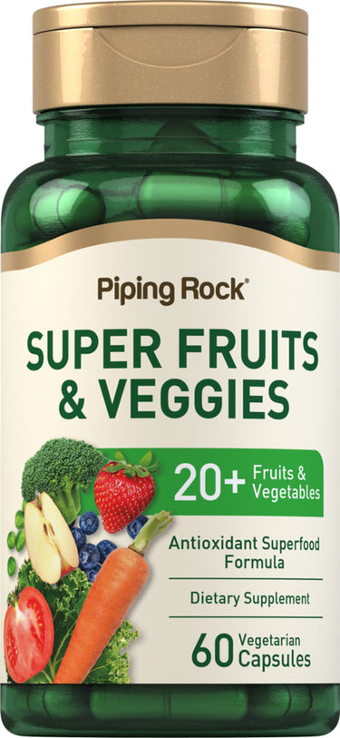 Super Fruits & Veggies supplement containing 60 vegetarian capsules for a healthy diet.