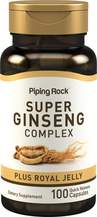 Super Ginseng Complex Plus Royal Jelly, 100 quick-release capsules.