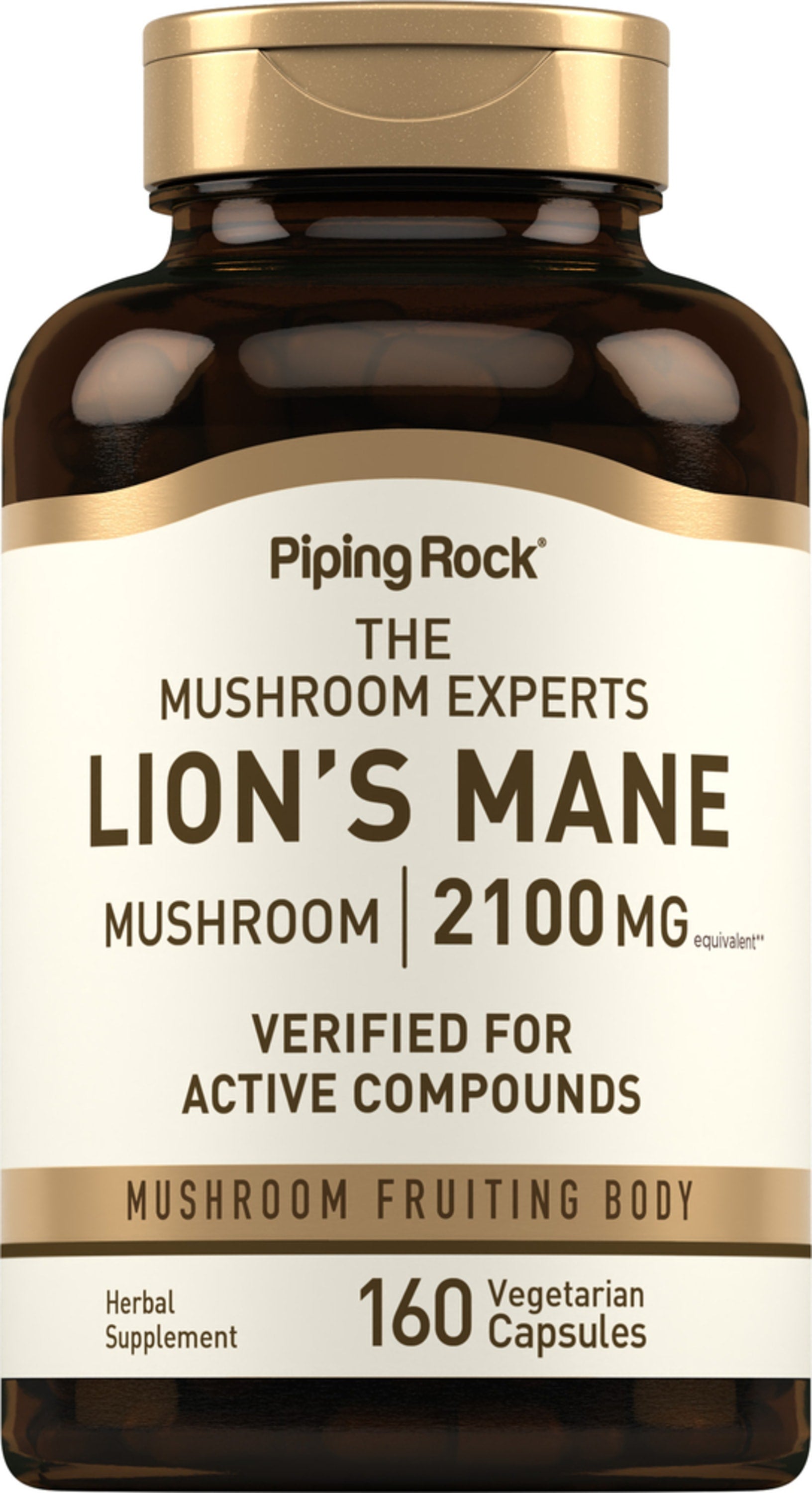Lion's Mane Mushroom 2100 MG equivalent with 160 vegetarian capsules. Mushroom fruiting body verified for active compounds.