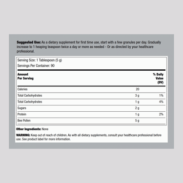 Bee Pollen Granules Whole Low Moisture, 16 oz (1 lb) Bottle