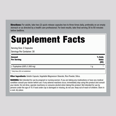 L-Tryptophan, 500 mg, 60 Quick Release Capsules