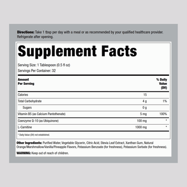 CoQ10 with L-Carnitine Liquid (Orange Vanilla), 16 fl oz Bottle
