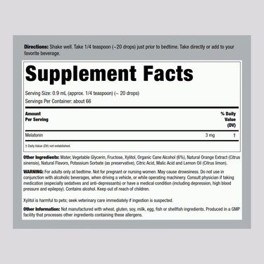 Liquid Melatonin 3mg, 2 fl oz (59 mL) Dropper Bottle