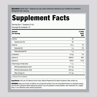 Olde World Icelandic Cod Liver Oil Liquid (Lemon Mint), 8 fl oz (236 mL) Bottle