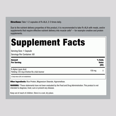 R+ ALA (Alpha Lipoic Acid), 150 mg, 60 Capsules