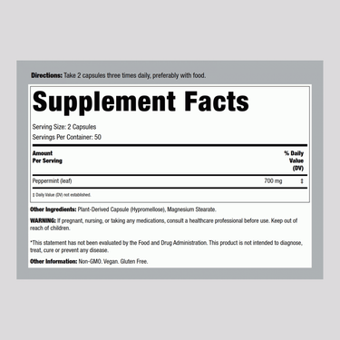 Peppermint Leaf, 700 mg (per serving), 100 Vegetarian Capsules