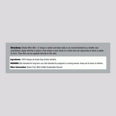 Supplement Facts panel for AmazonThera Lab Sangre De Grado Dragon's Blood, 1 oz.