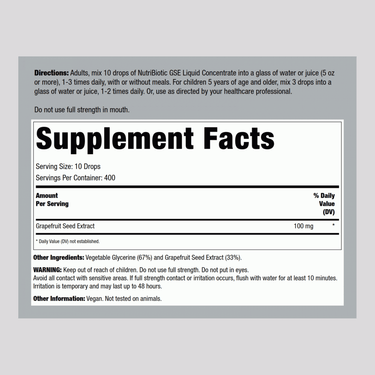 GSE Grapefruit Seed Liquid Extract, 4 fl oz (118 mL) Dropper Bottle