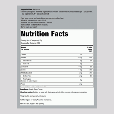 Cocoa Powder (Organic), 12 oz (340 g) Bottle