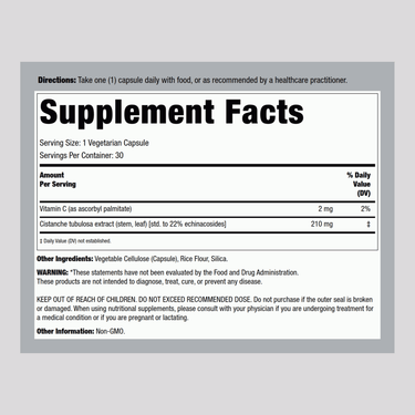 Cistanche Standardized, 30 Vegetarian Capsules