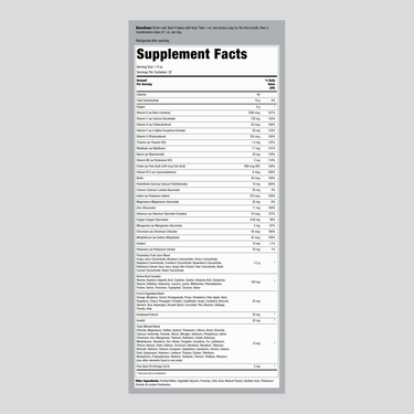 Label showing Supplement Facts for Heaven Sent 'Balanced Multi' 32 oz.