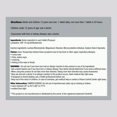 Non-Drowsy Allergy Relief Loratadine 10 mg, Compare to Claritin , 30 Tablets