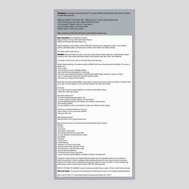 Image showing the Supplement Facts for Geri-Care Naproxen Sodium 220mg, 50 Tablets.