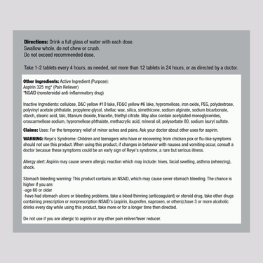 Enteric Coated Aspirin 325 mg, 100 Enteric Coated Tablets