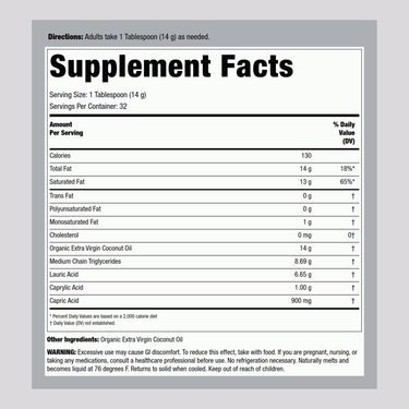 Extra Virgin Coconut Oil (Organic), 16 fl oz (453 mL) Bottle