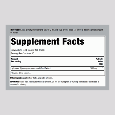 Hydrangea Root Liquid Extract, 2000 mg (per serving), 1 fl oz (30ml) Dropper Bottle