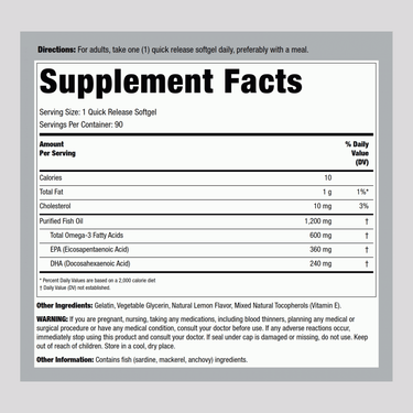 Omega-3 Fish Oil (Double Strength), 1200 mg, 90 Softgels