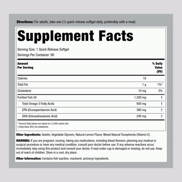 Omega-3 Fish Oil (Double Strength), 1200 mg, 90 Softgels