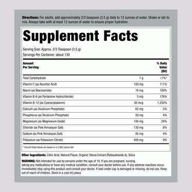 Supplement Facts panel for Horbaach Electrolytes Hydration Powder, 16 oz container.