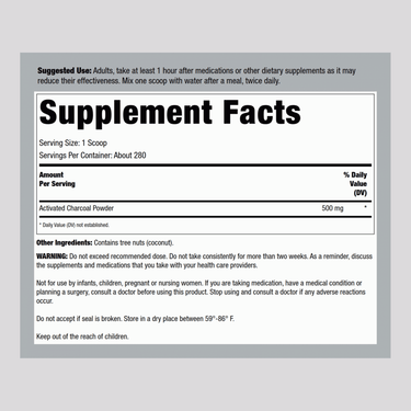 Activated Coconut Charcoal Powder, 500 mg, 5 oz (141.7 g) Bottle