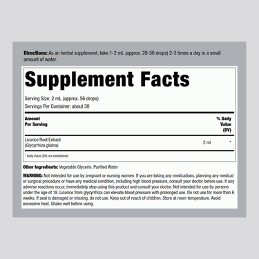 Licorice Root Liquid Extract Alcohol Free, 2 fl oz (59 mL) Dropper Bottle