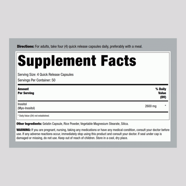Inositol, 2600 mg (per serving), 200 Quick Release Capsules