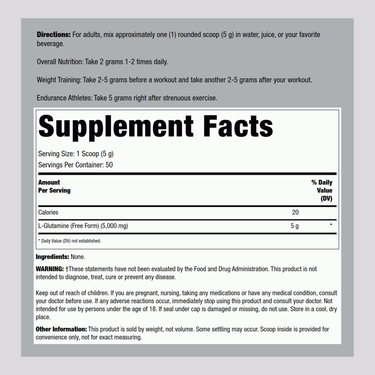 L-Glutamine Powder, 5000 mg, 250 g (8.82 oz) Bottle