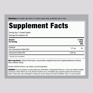 Supplement Facts panel for Horbaach Glucosamine Sulfate 1500 mg (3x500mg) 240 Tablets.