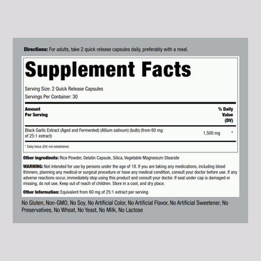 Black Garlic, 1500 mg (per serving), 60 Vegan Capsules