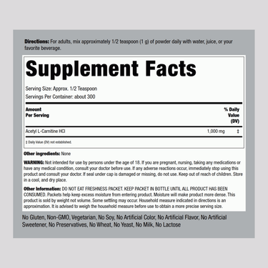 Acetyl L-Carnitine Powder, 10.58 oz (300 g) Bottle