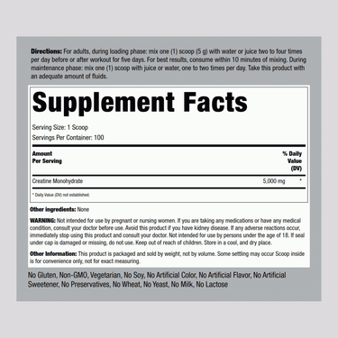 Creatine Powder (Micronized), 5000 mg, 1.1 lb (500 g) Bottle