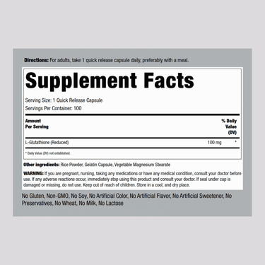 L-Glutathione (Reduced), 100 mg, 100 Quick Release Capsules