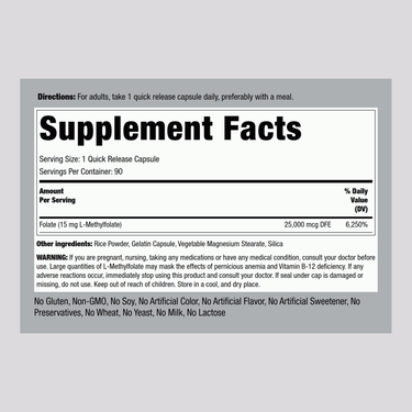 L-Methylfolate, 15 mg, 90 Quick Release Capsules