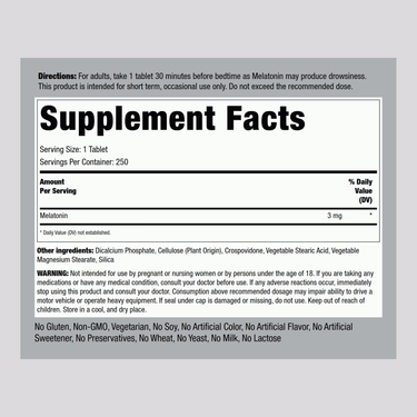 Melatonin, 3 mg, 250 Tablets