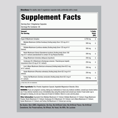 8 Mushroom Complex, 2750 mg (per serving), 150 Vegetarian Capsules