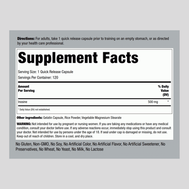 Inosine, 500 mg, 120 Quick Release Capsules